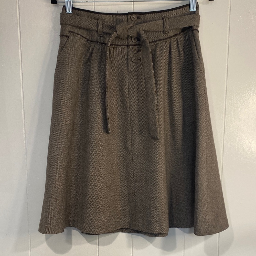 Banana Republic Wool Herringbone Full Circle Skirt Brown Lined Preppy Size 0